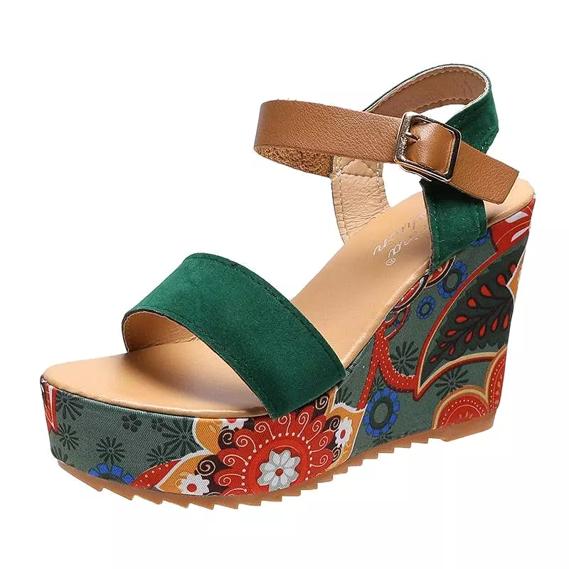 Peep Toe Wedge Shoes with Print Design