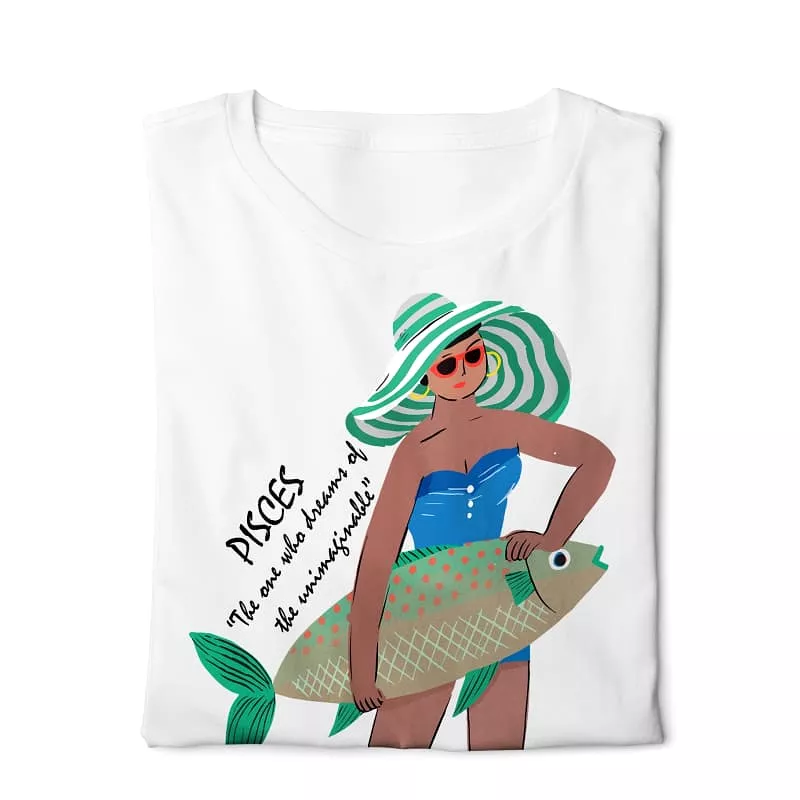 Pisces Horoscope T-shirt - White, Digital Graphics, Basic Design