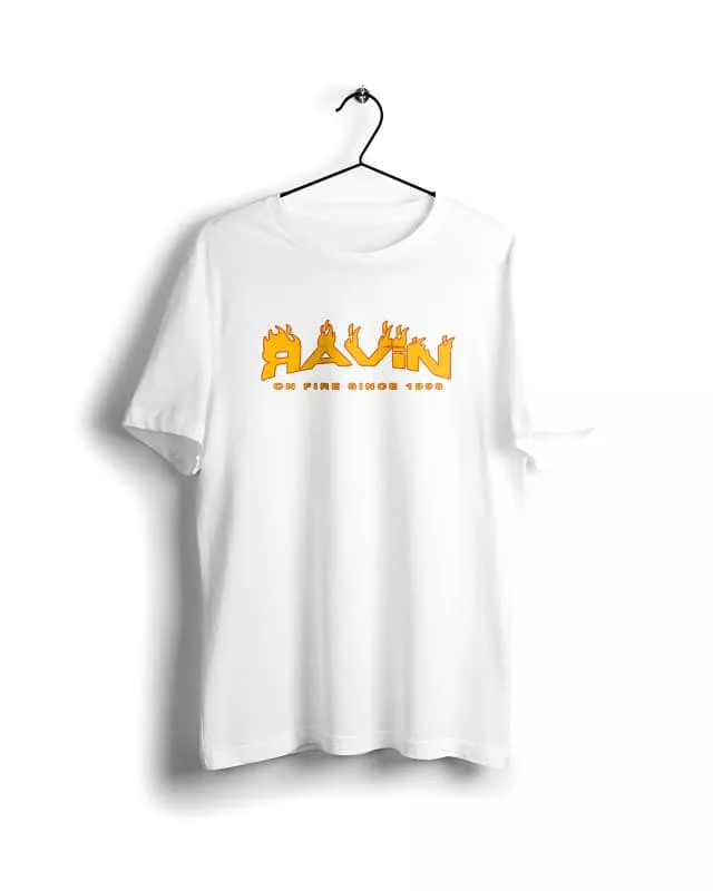 Ravin on Fire T-shirt - White with Digital Graphics - Basic Design