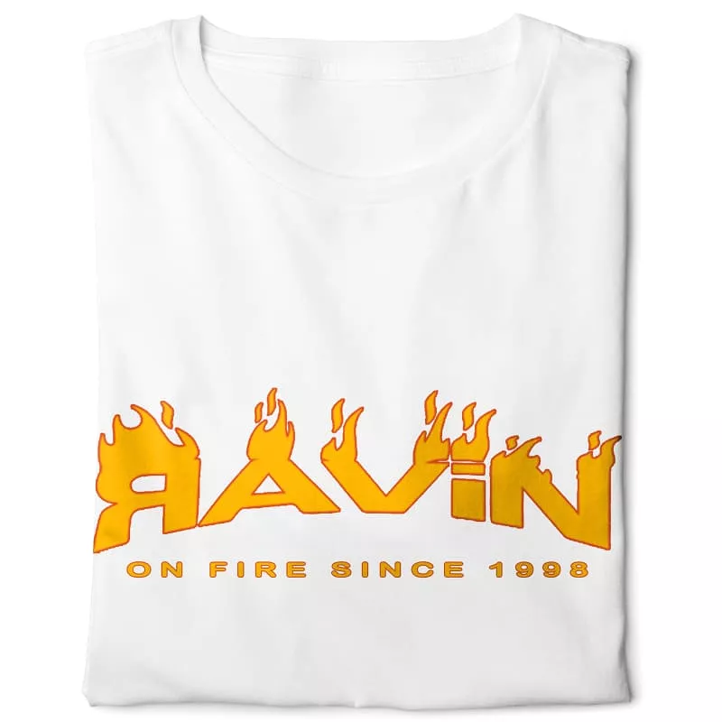 Ravin on Fire T-shirt - White with Digital Graphics - Basic Design