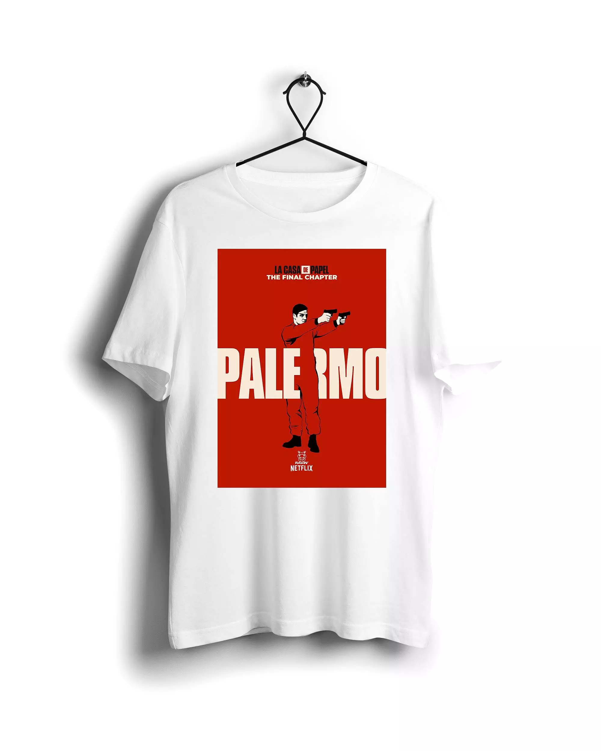 Red Palermo La Casa De Papel X Ravin X Hippo - Basic T-shirt White - Digital Graphics