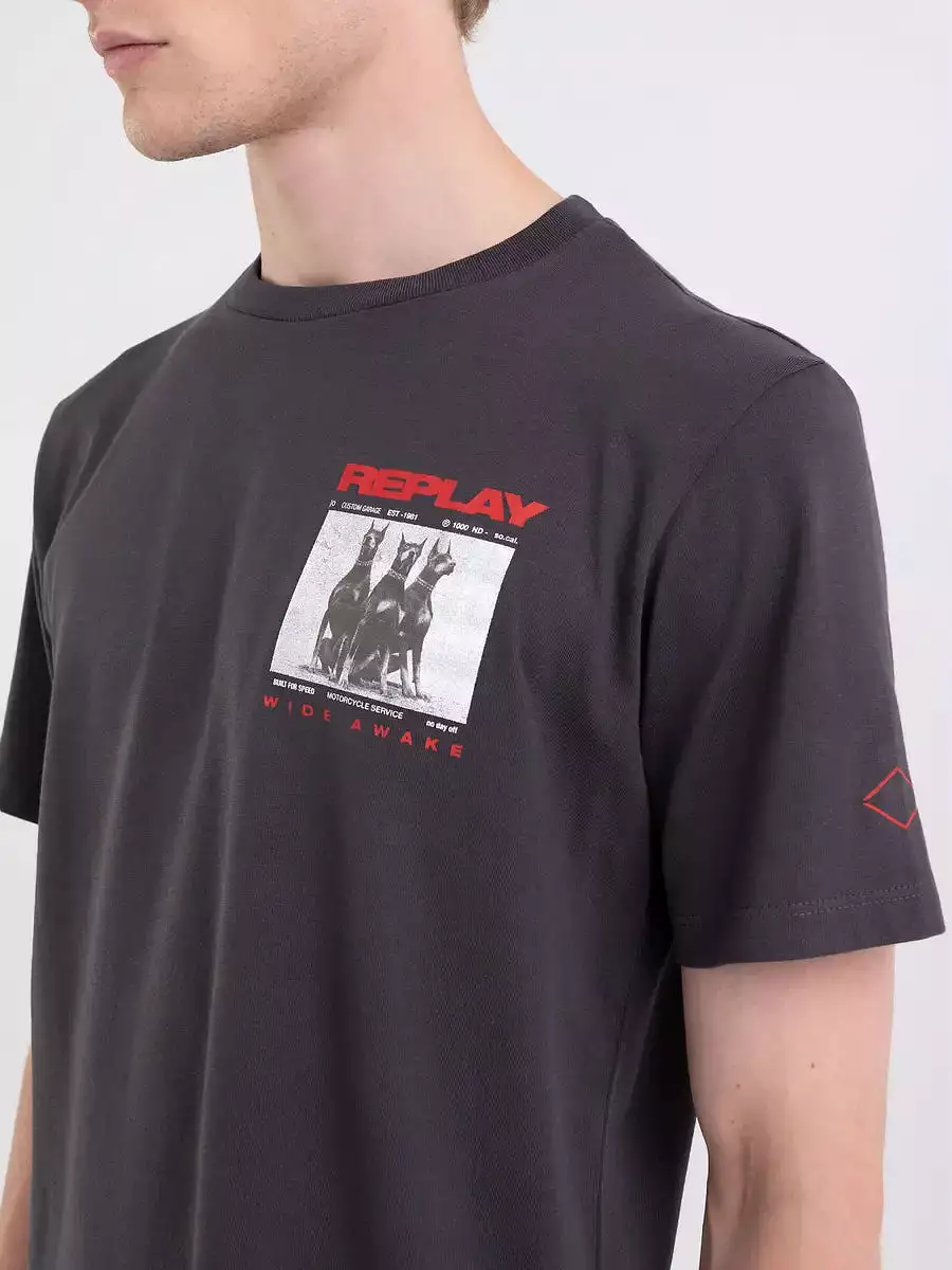 Replay PE24 Motorcycle Black Man Jersey T-Shirt with Print