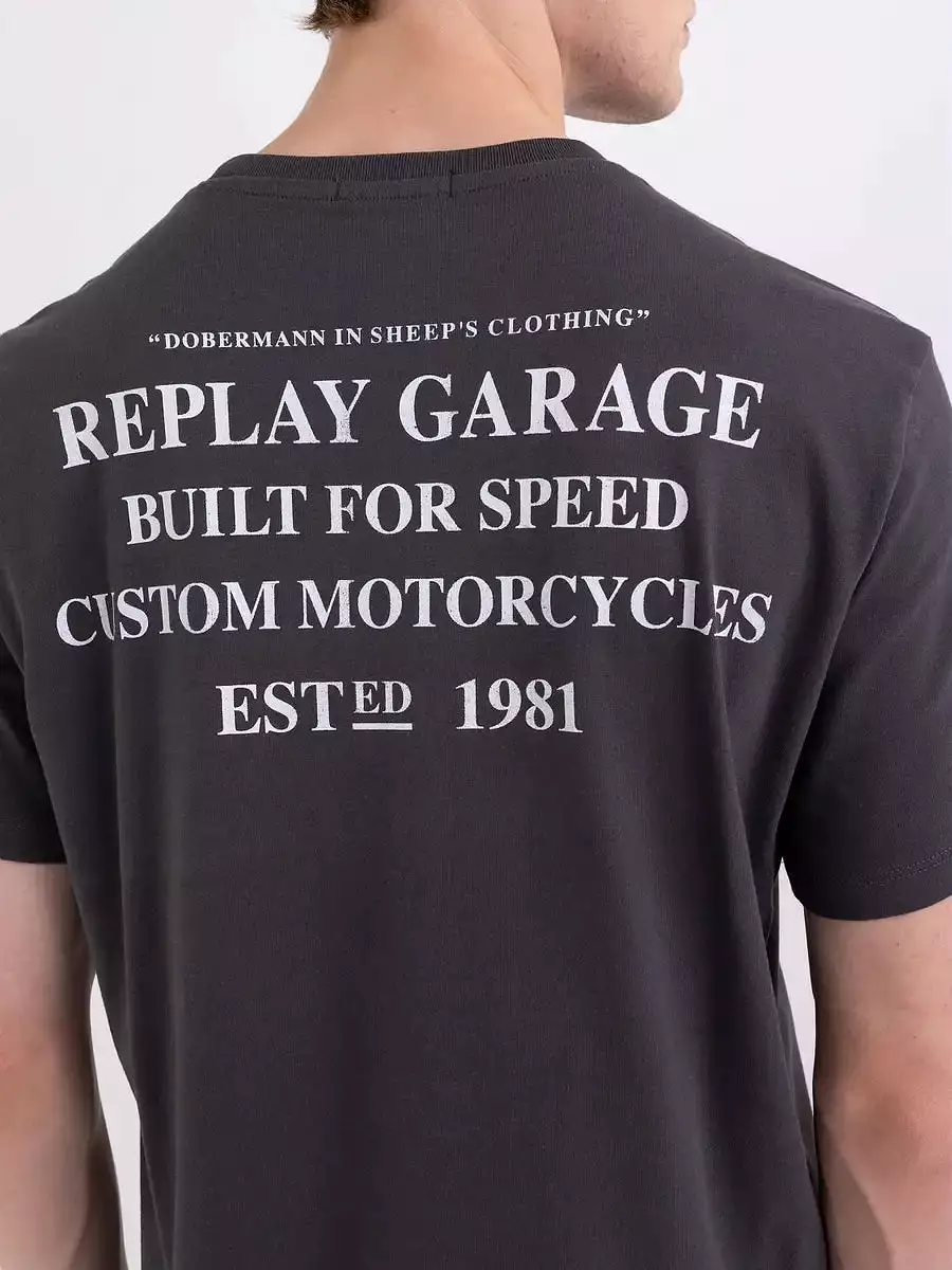 Replay PE24 Motorcycle Black Man Jersey T-Shirt with Print