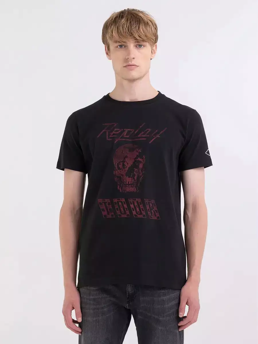 Replay PE24 T-Shirt Men's Black Skull Print Jersey