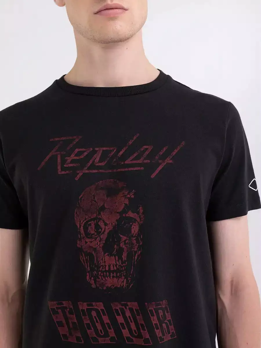 Replay PE24 T-Shirt Men's Black Skull Print Jersey