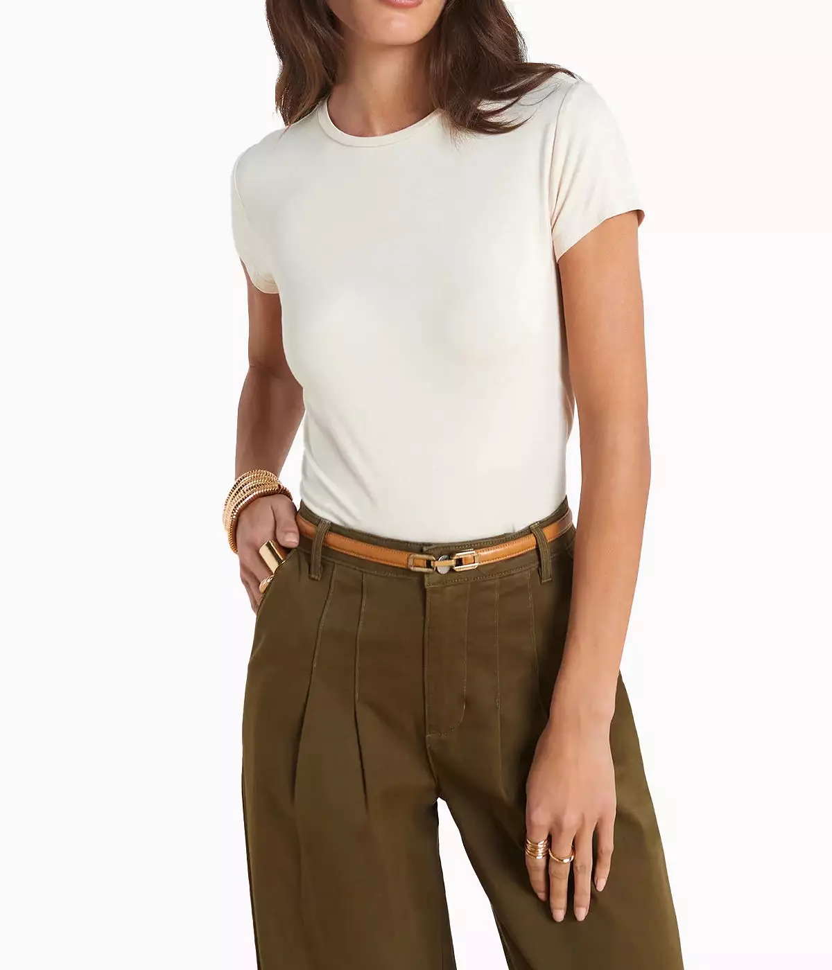 Ressi Crew Neck T-Shirt - Bisque </br>
