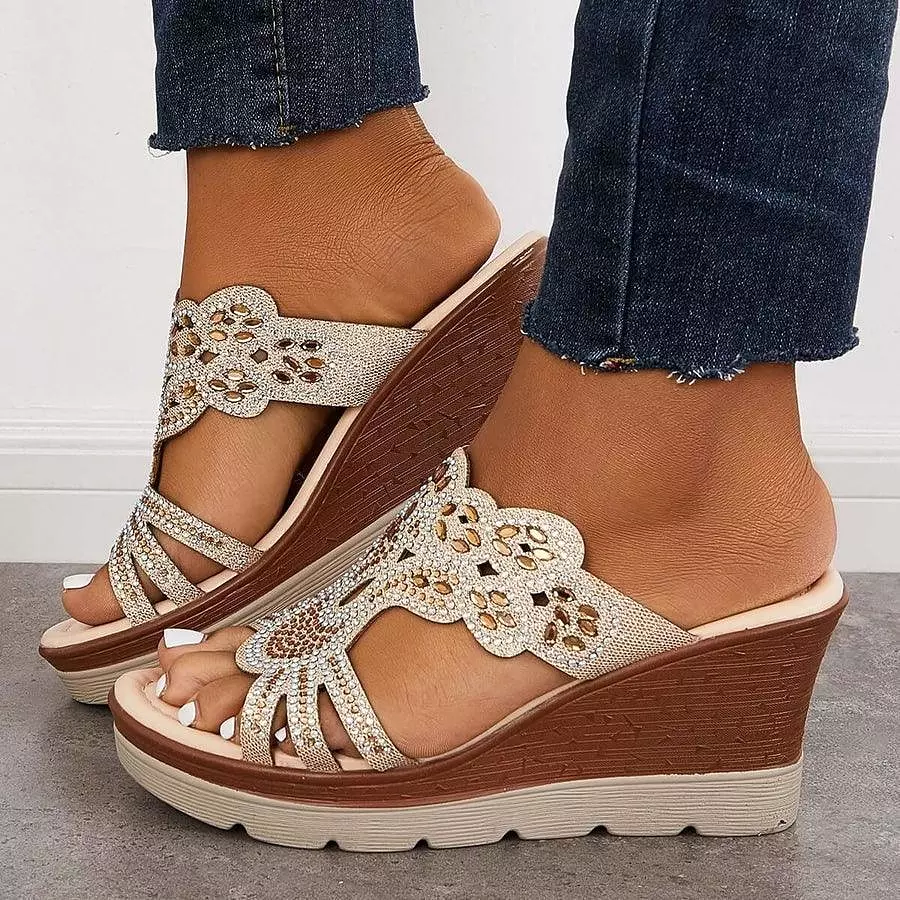 Rhinestone Wedge Sandals