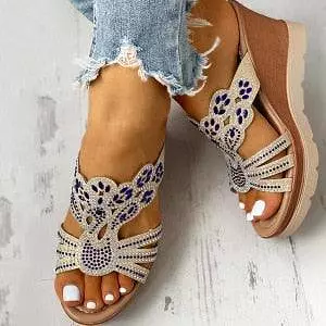 Rhinestone Wedge Sandals