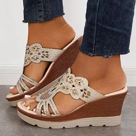 Rhinestone Wedge Sandals