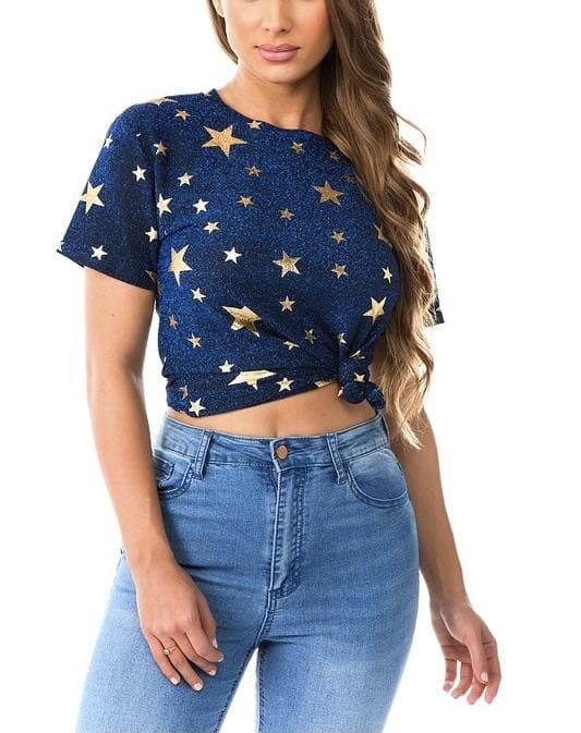 Star print scoop neck t-shirt