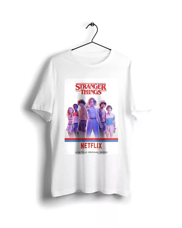 Stranger Things T-shirt, White, Digital Graphics