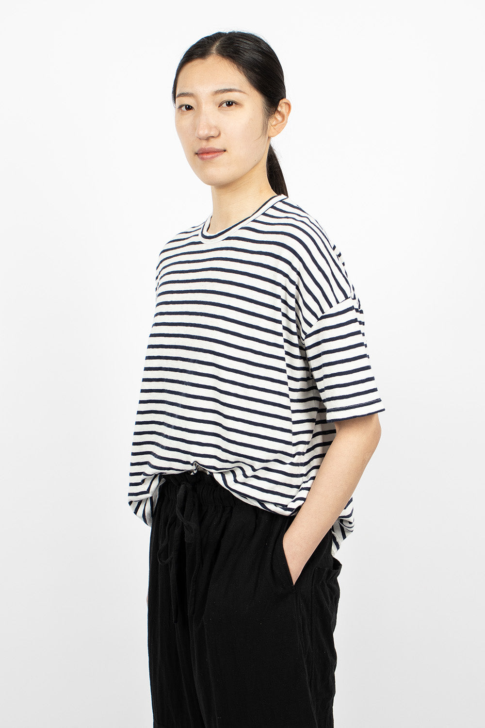 Stripe Knit Shirt White Navy