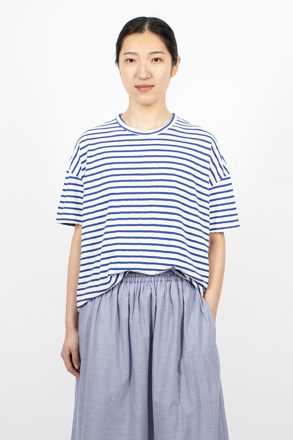 Stripe T-Shirt White/Royal - Knit, Buy Online