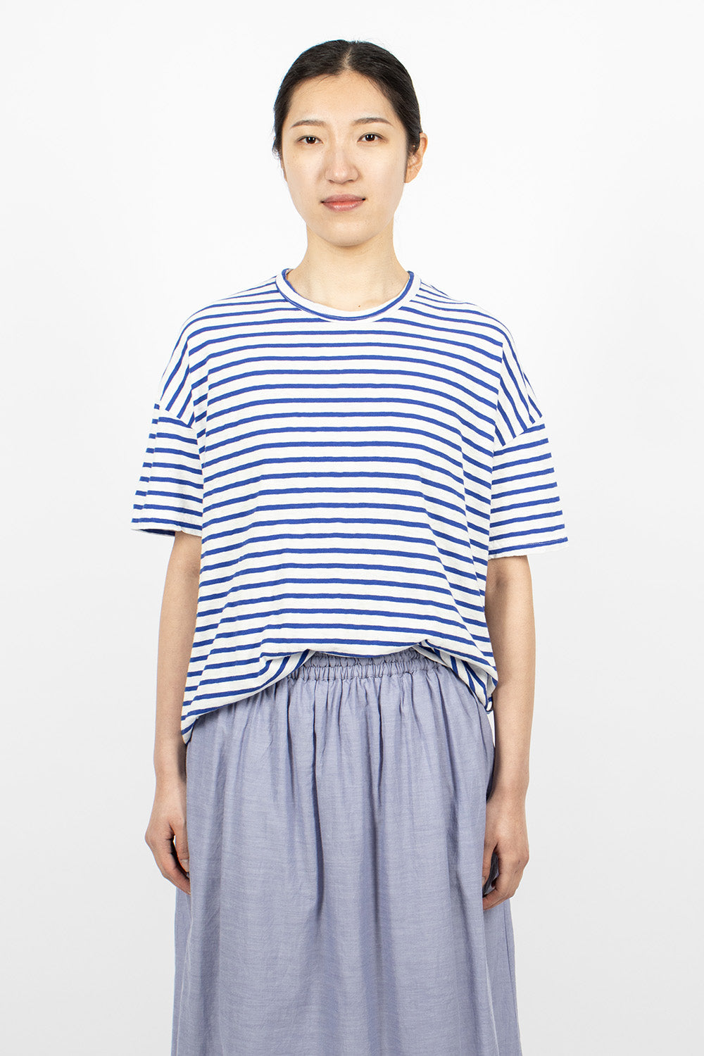 Stripe T-Shirt White/Royal - Knit, Buy Online