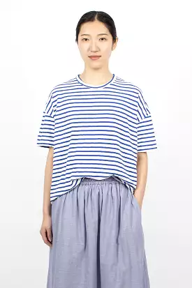 Stripe T-Shirt White/Royal - Knit, Buy Online