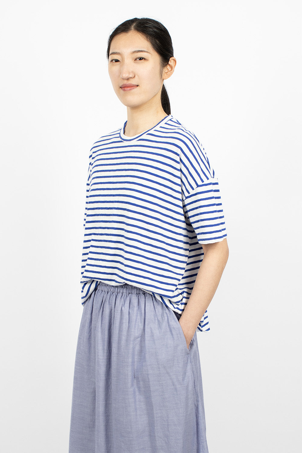 Stripe T-Shirt White/Royal - Knit, Buy Online