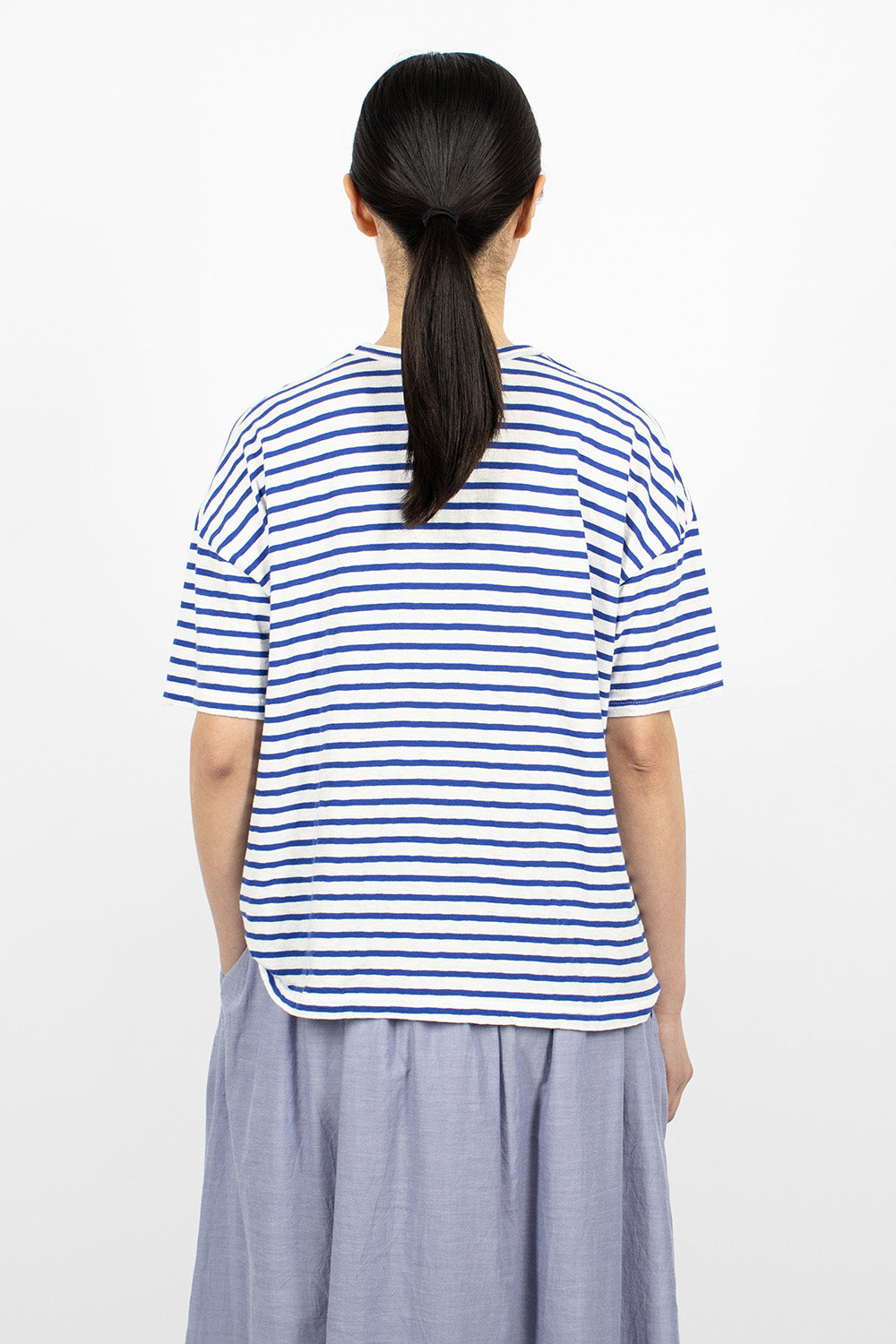 Stripe T-Shirt White/Royal - Knit, Buy Online