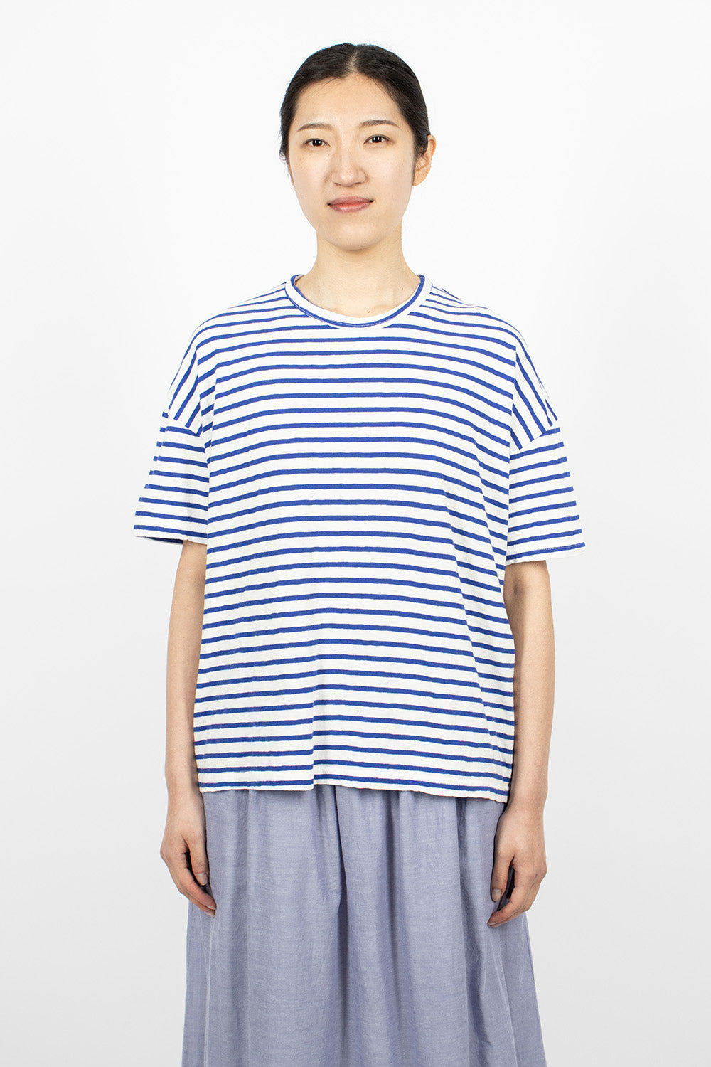 Stripe T-Shirt White/Royal - Knit, Buy Online