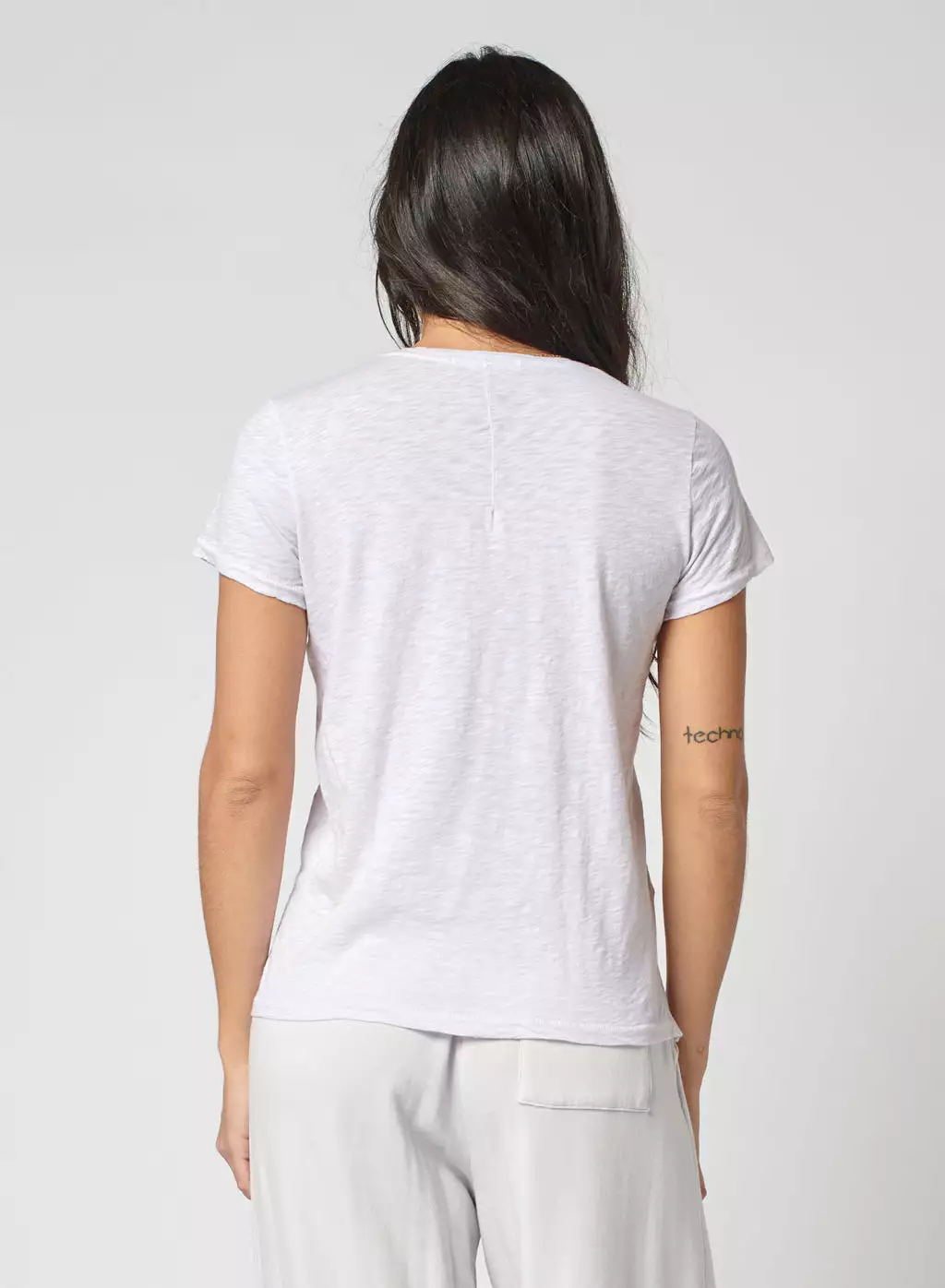 Supima White Short Sleeve V-Neck T-Shirt in Slub - Shop Now