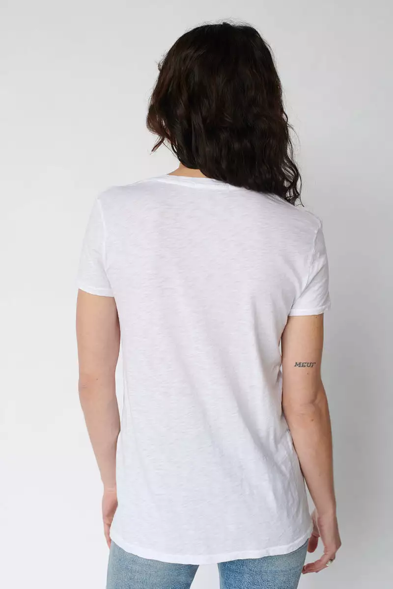 Supima White Short Sleeve V-Neck T-Shirt in Slub - Shop Now