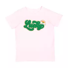 Sweet Wink - St. Patrick's Day Short Sleeve T-Shirt in Ballet Pink, featuring a Lucky Script Patch