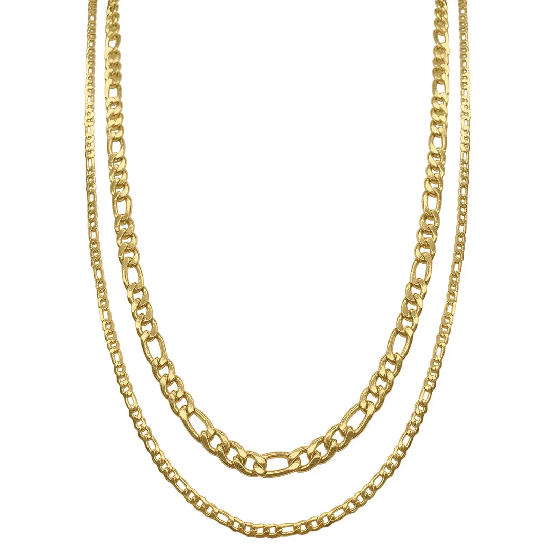 Tarnish Resistant Men's Gold Plated Figaro Chain Set