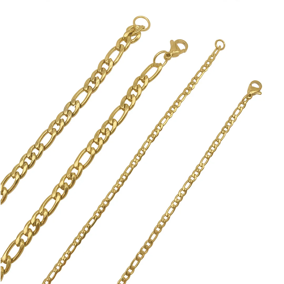 Tarnish Resistant Men's Gold Plated Figaro Chain Set