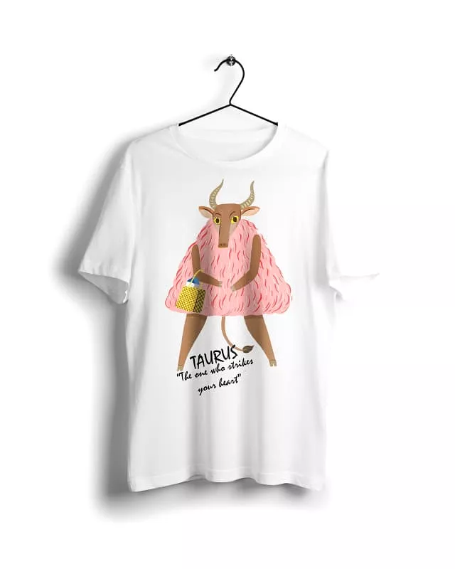 Taurus Horoscope - White Basic T-shirt with Digital Graphics