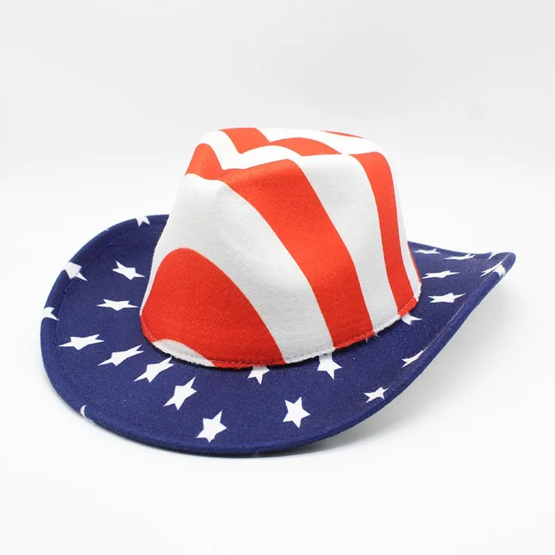 Unisex Winter USA Flag Print Cowboy Felt Jazz Cap