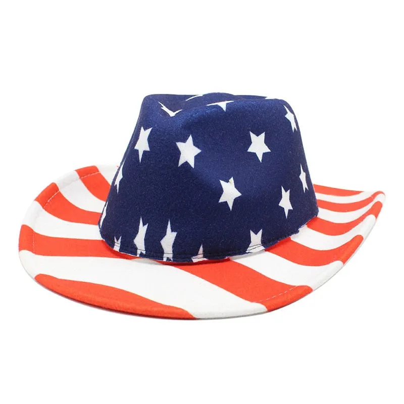 Unisex Winter USA Flag Print Cowboy Felt Jazz Cap