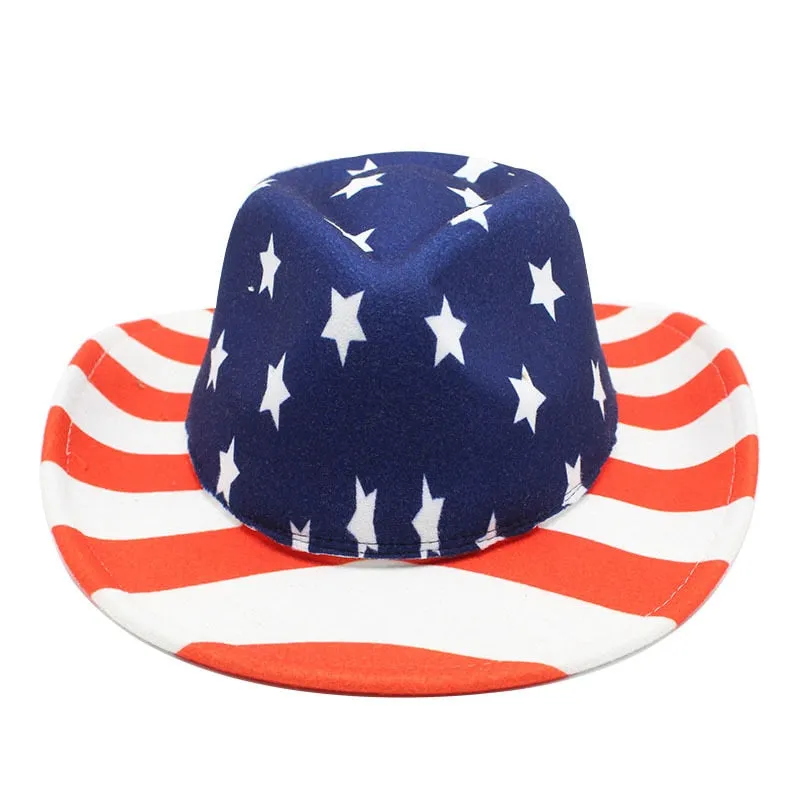 Unisex Winter USA Flag Print Cowboy Felt Jazz Cap