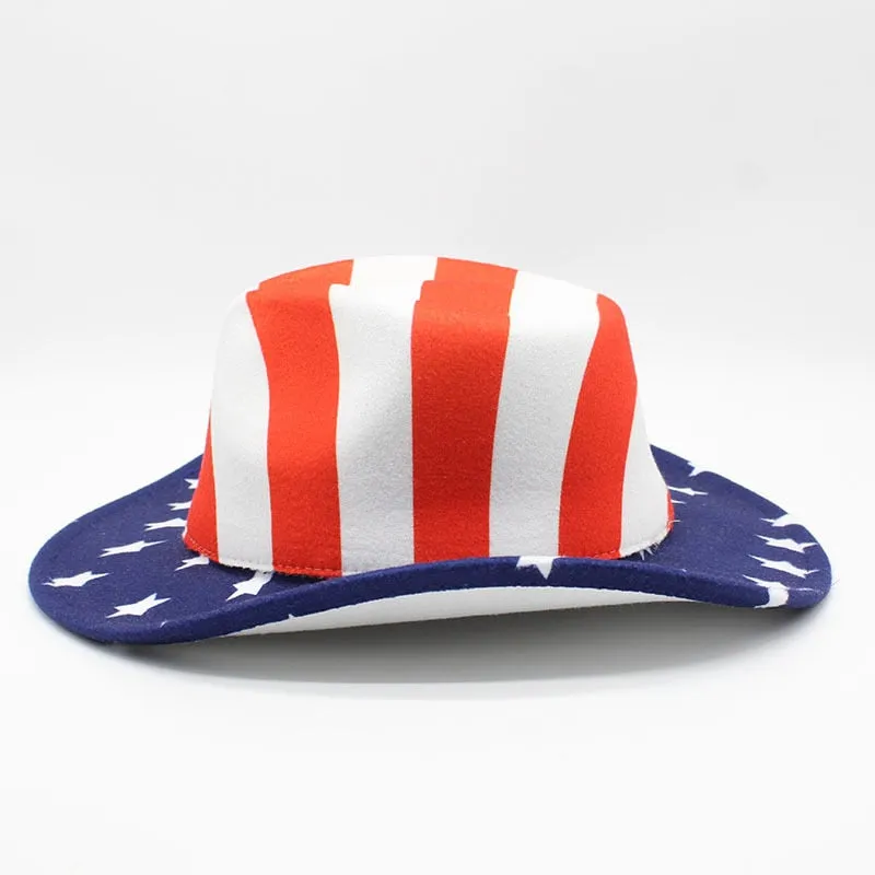 Unisex Winter USA Flag Print Cowboy Felt Jazz Cap