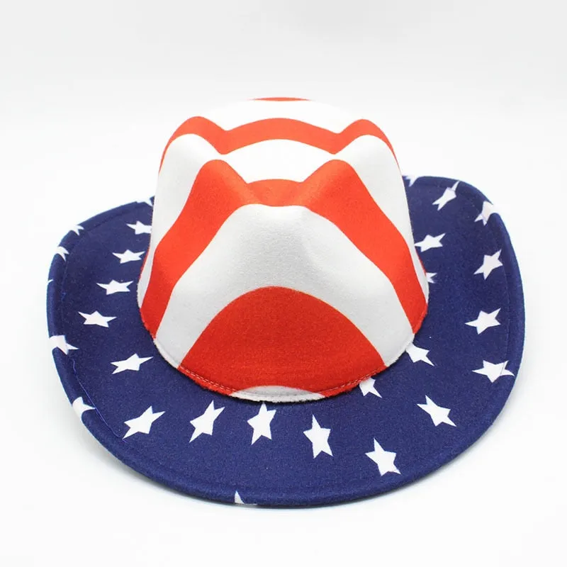 Unisex Winter USA Flag Print Cowboy Felt Jazz Cap