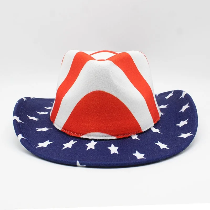 Unisex Winter USA Flag Print Cowboy Felt Jazz Cap