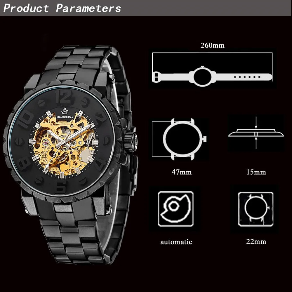 Vintage Skeleton Waterproof Automatic Mechanical Wristwatch for Men