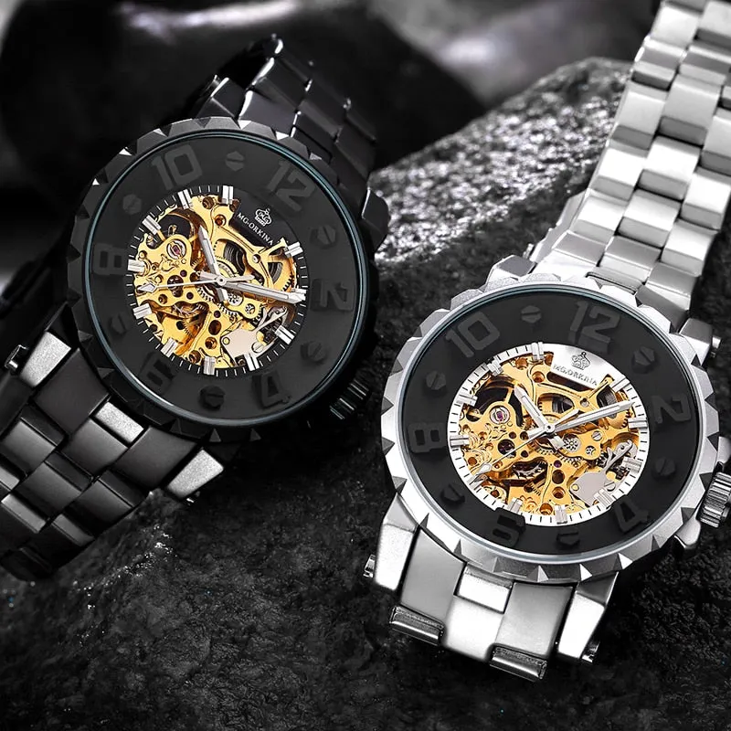 Vintage Skeleton Waterproof Automatic Mechanical Wristwatch for Men