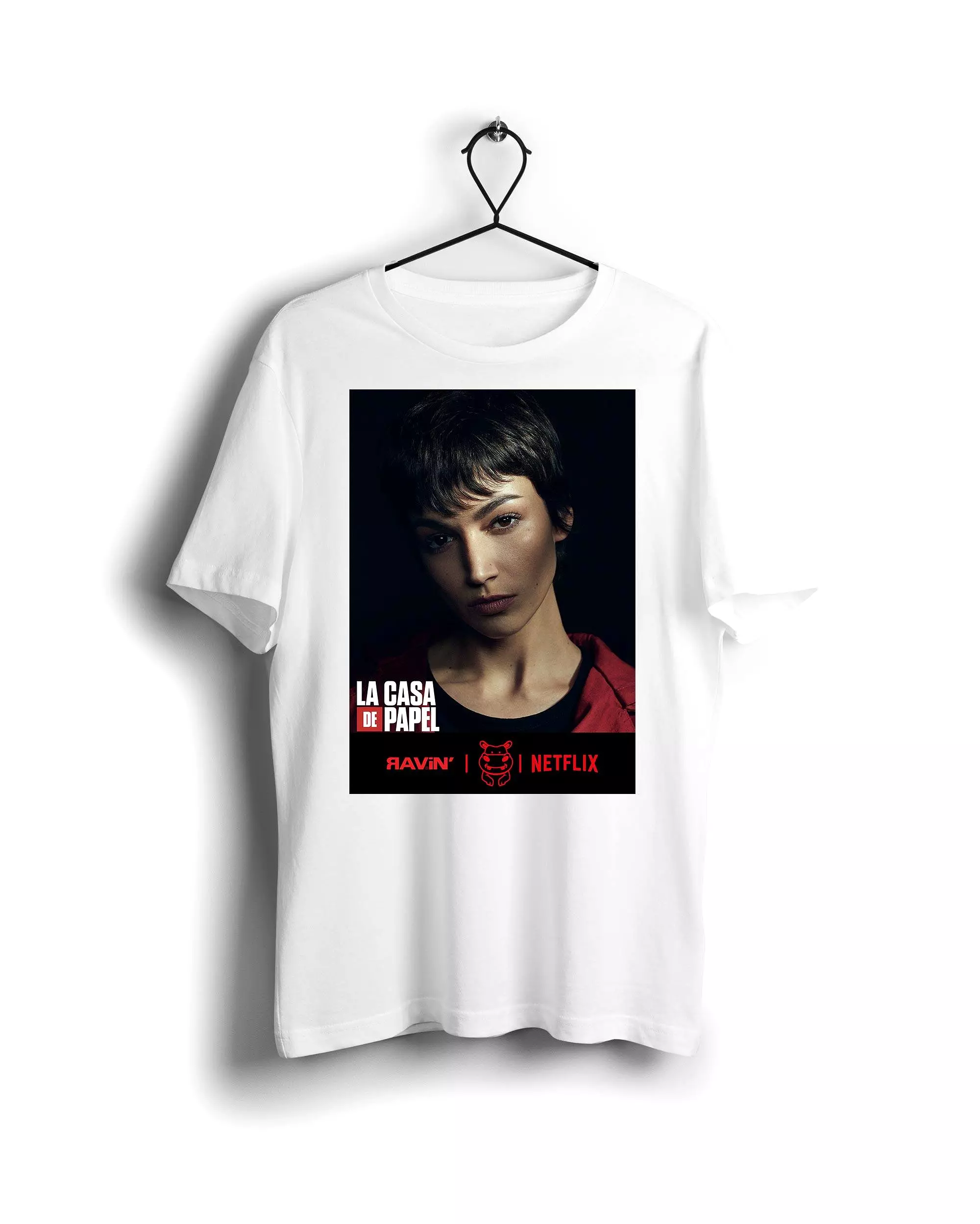 White Basic T-shirt with Tokyo La Casa De Papel X Ravin X Hippo - Digital Graphics