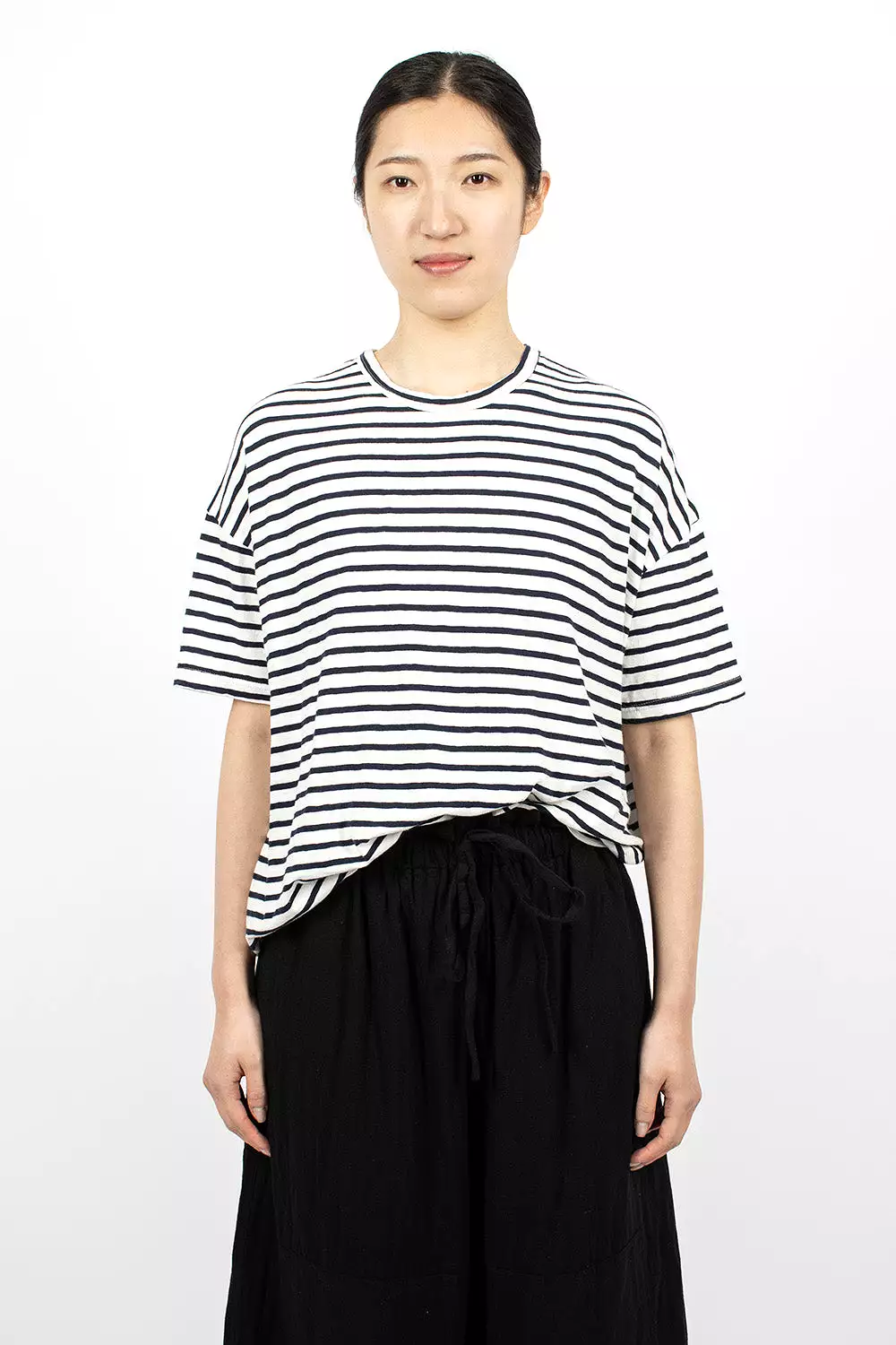 White navy stripe knit t-shirt