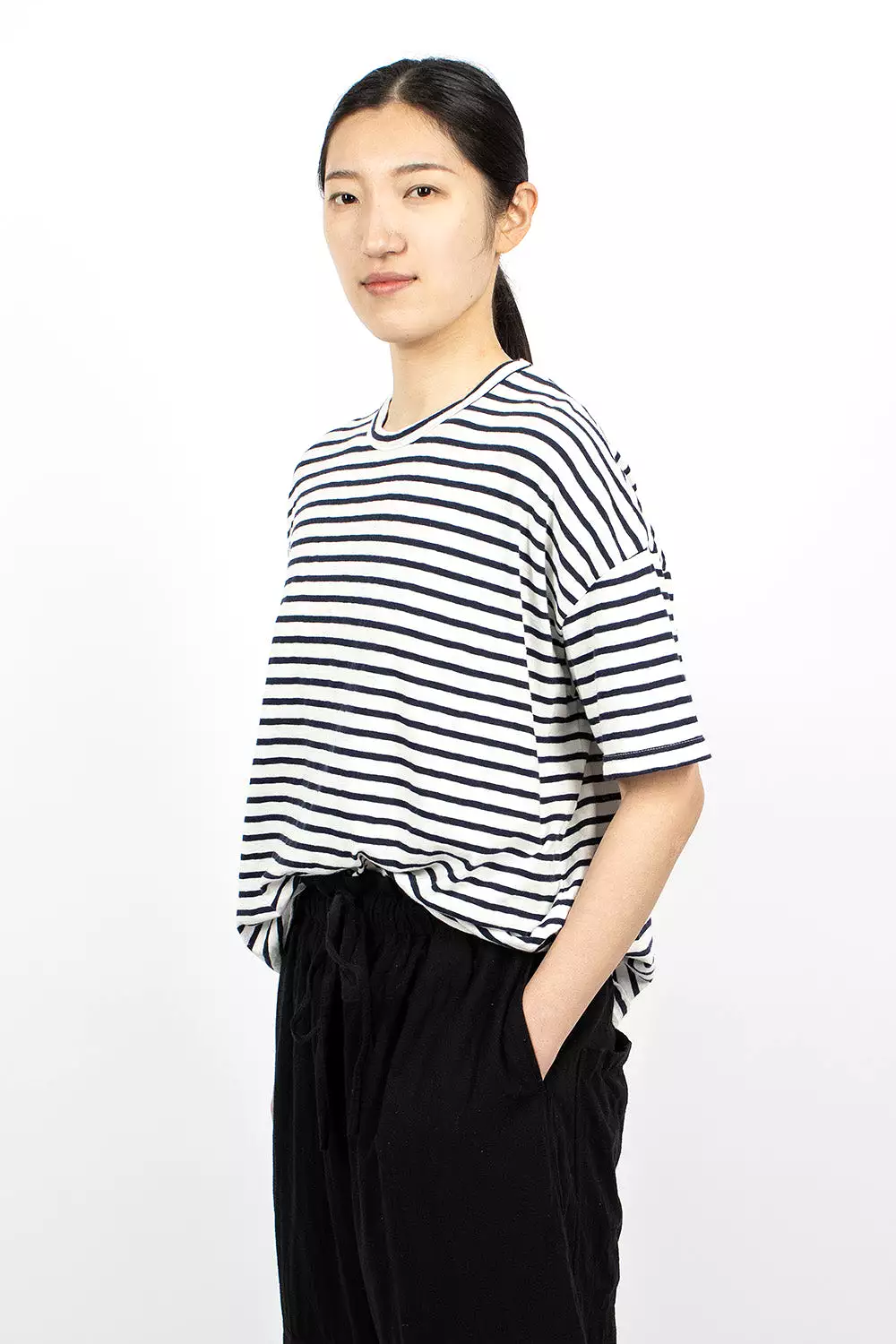 White navy stripe knit t-shirt