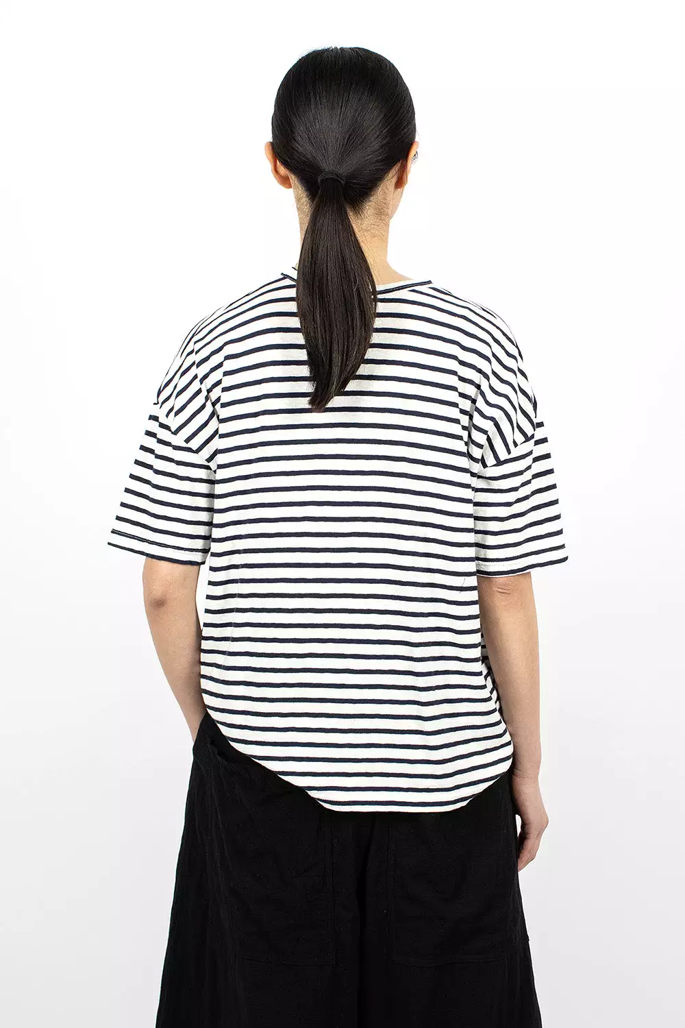 White navy stripe knit t-shirt