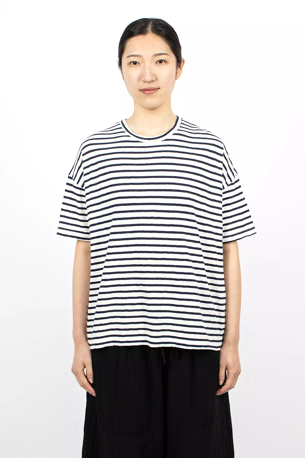 White navy stripe knit t-shirt