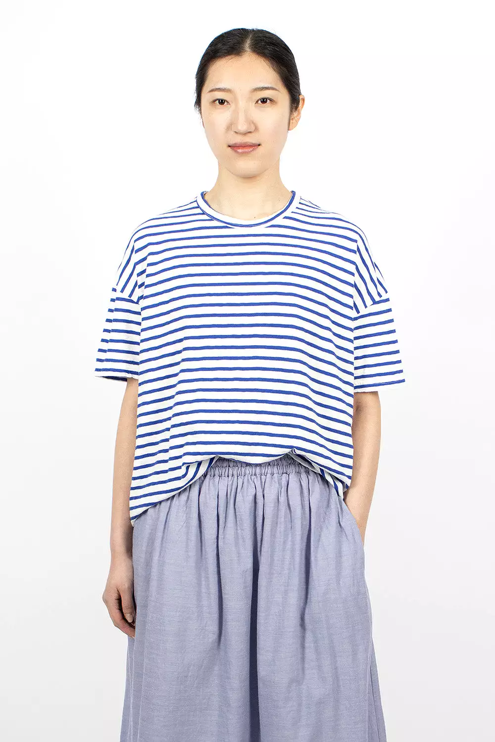 White Royal Stripe Knit T-Shirt