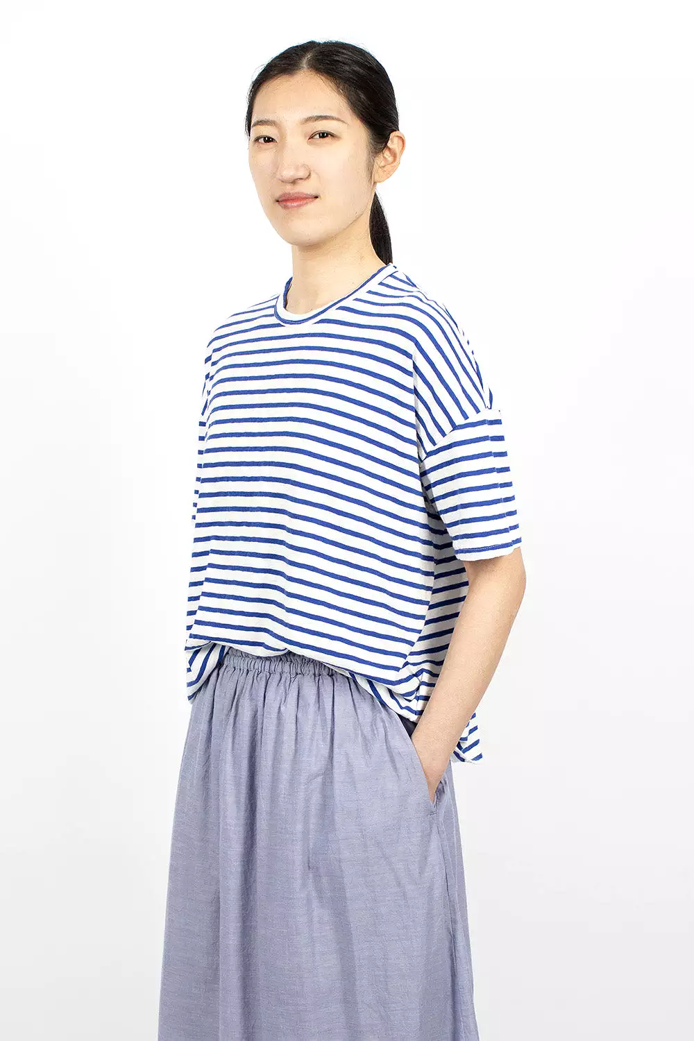 White Royal Stripe Knit T-Shirt