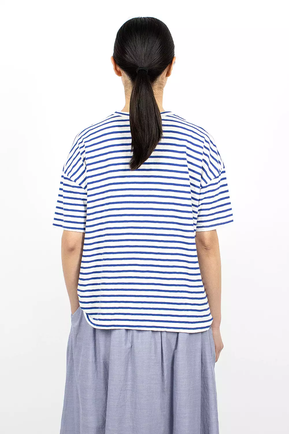 White Royal Stripe Knit T-Shirt