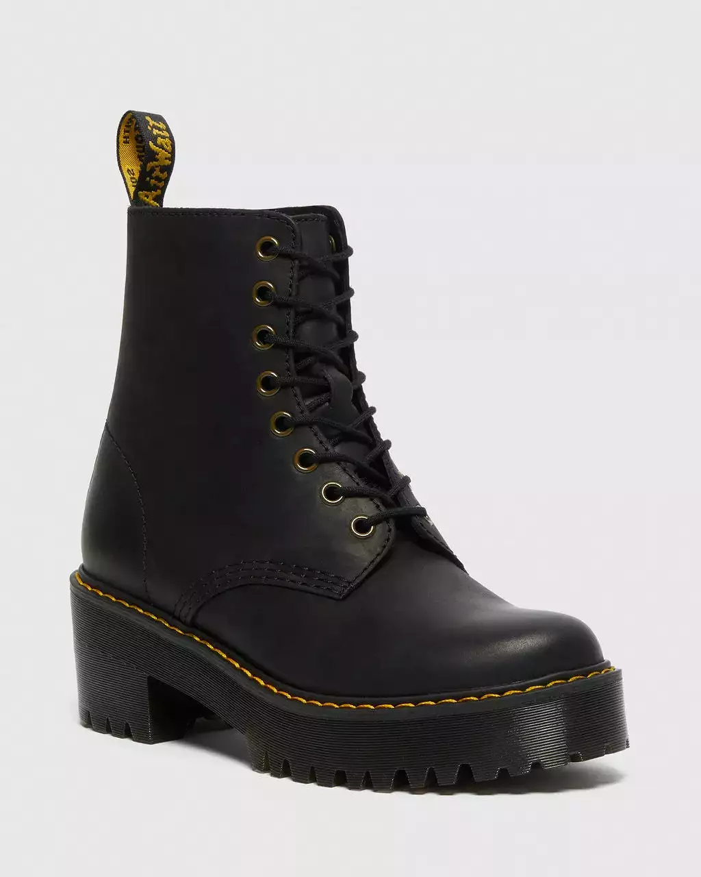 Women's Shriver Hi Wyoming Leather Heeled Boots - Black Burnished - Doc Martens