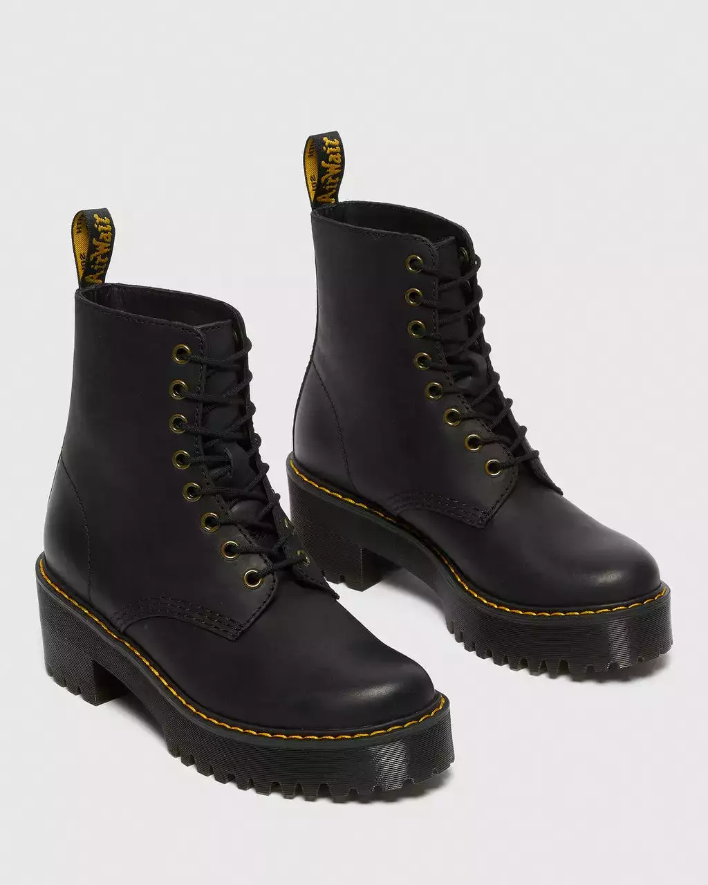 Women's Shriver Hi Wyoming Leather Heeled Boots - Black Burnished - Doc Martens