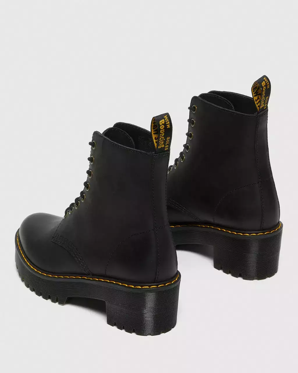 Women's Shriver Hi Wyoming Leather Heeled Boots - Black Burnished - Doc Martens