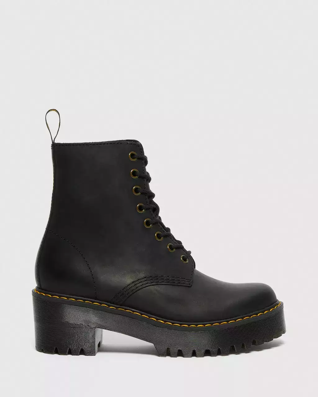 Women's Shriver Hi Wyoming Leather Heeled Boots - Black Burnished - Doc Martens